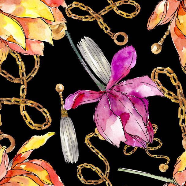 Lotus floral botanical flowers. Watercolor background illustration set. Seamless background pattern. - Foto, Imagem