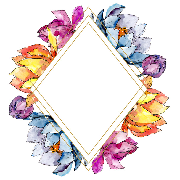 Lotus floral botanical flowers. Watercolor background illustration set. Frame border ornament square. - 写真・画像