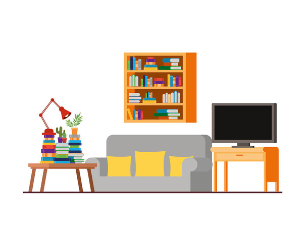 pohodlná pohovka v obývacím pokoji s plazmový TV - Vektor, obrázek