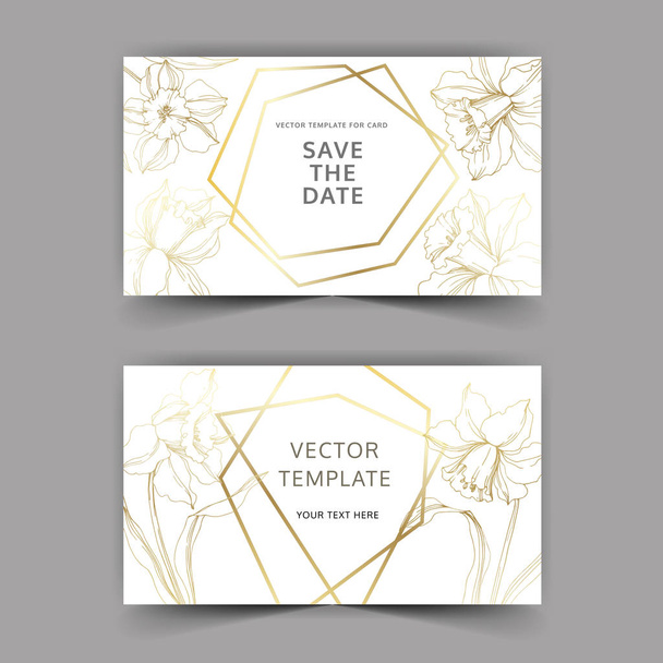 Vector Narcissus floral botanical flower. Golden engraved ink art. Wedding background card floral decorative border. - Vector, Image