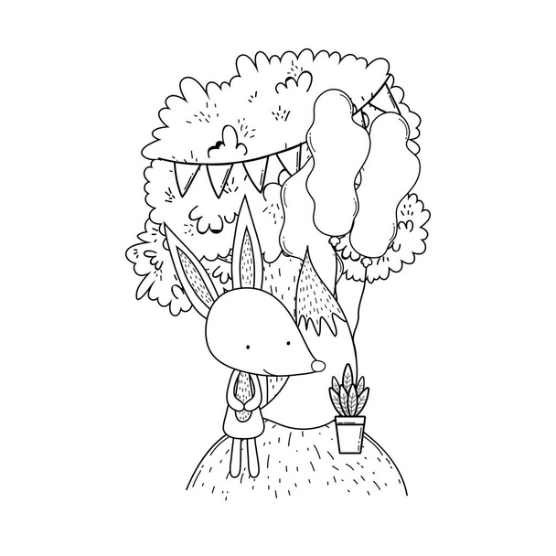 мила і маленька лисиця з кульками гелій в ландшафті
 - Вектор, зображення