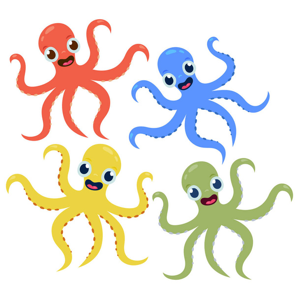 Set of multicolored cute octopuses in cartoon style Vector cartoon illustration - Vektor, Bild
