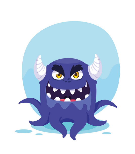 Icono de diseño de dibujos animados monstruo púrpura ilustración vectorial
 - Vector, imagen