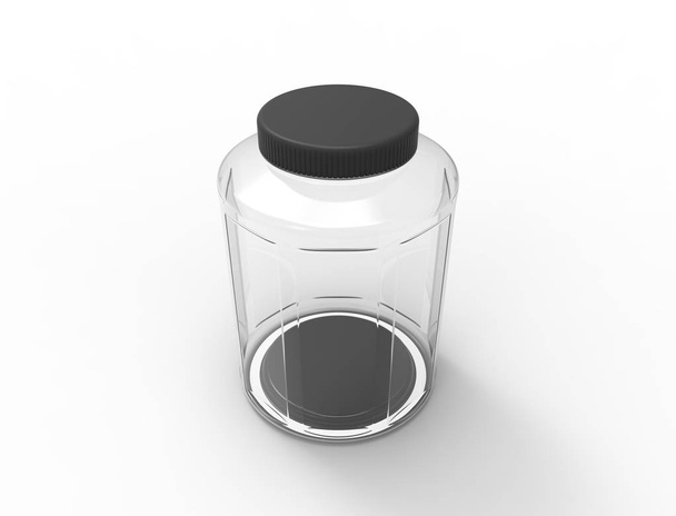 3d representación de un frasco de vidrio de plástico aislado sobre fondo blanco
 - Foto, imagen