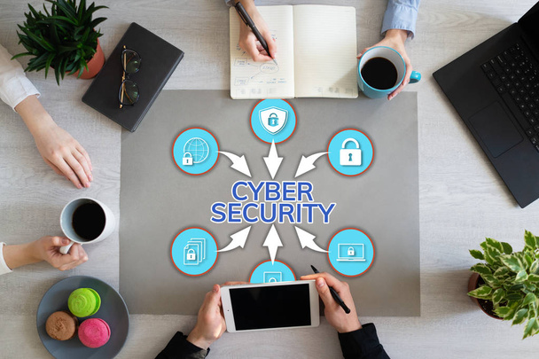 Cyber data Information Internet Digital security concept on office desktop. - Foto, afbeelding
