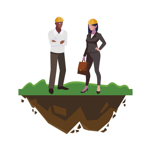 afro male builder with female engineer characters - Vector, Image
