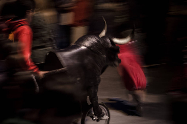 Fake Bull met wielrennen voor entertainment - Foto, afbeelding
