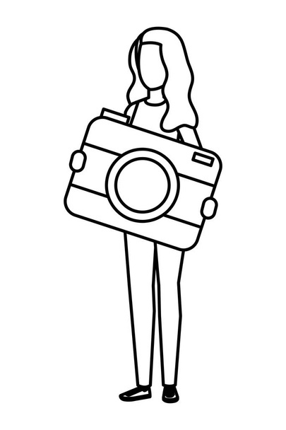 mladá žena zvedání fotoaparát fotografický charakter - Vektor, obrázek