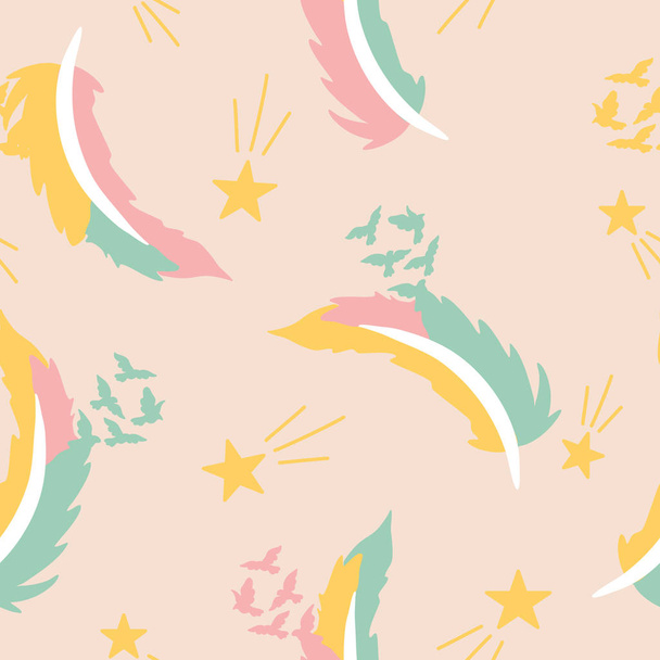  Boho flakes and birds, in a seamless pattern design - Vector, Image