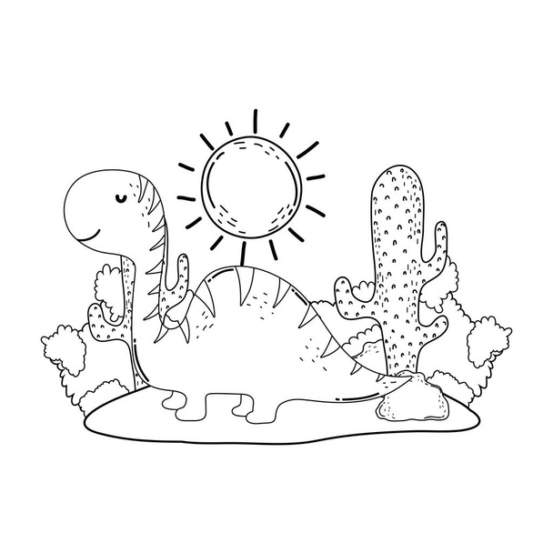 cute apatosaurus with cactus in the landscape - Vector, Image