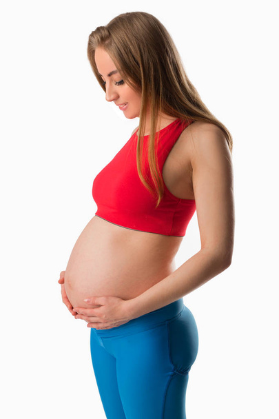 beautiful young pregnant woman on white background - Φωτογραφία, εικόνα