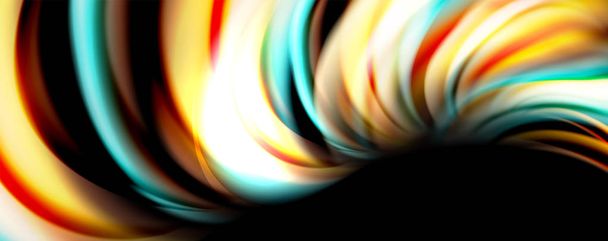 Fluid color rainbow style wave abstract background, techno modern design on black - Vector, Image