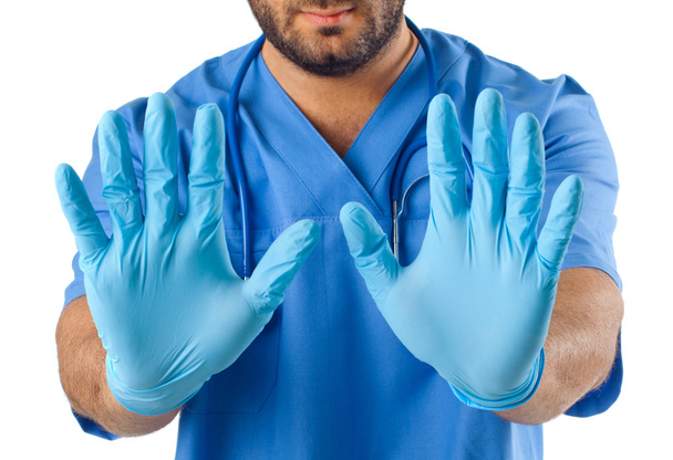 Guantes quirúrgicos azules
 - Foto, imagen