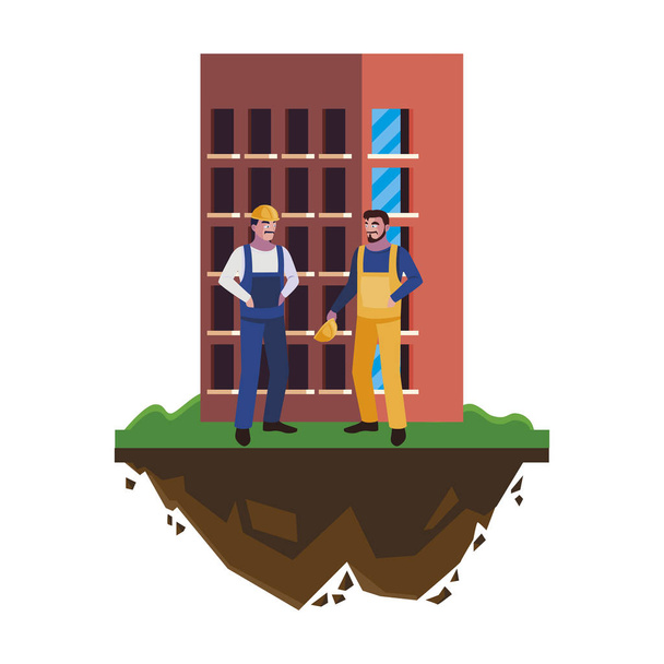 οικοδόμοι εργάτες με οικοδομικές κατασκευές - Διάνυσμα, εικόνα