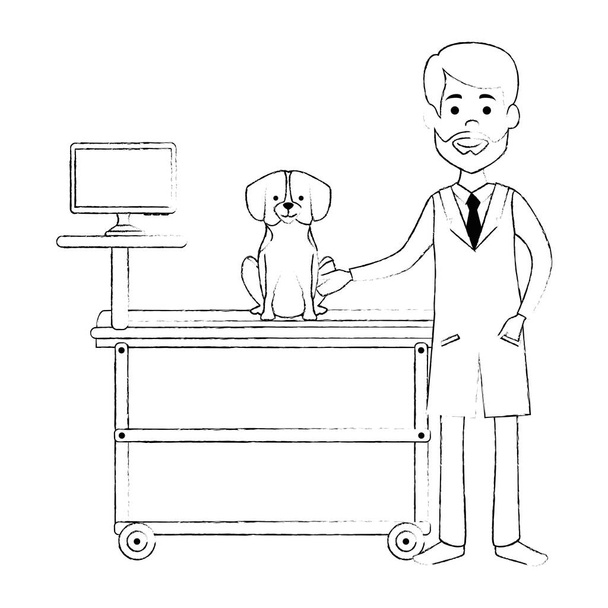 állatorvosi orvos kutyával hordágyon avatar karakter - Vektor, kép