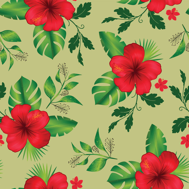 Seamless pattern tropical flower and leaves  - Photo, Image