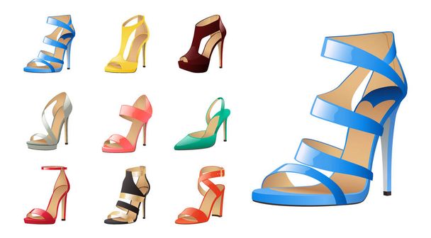 Collection de différentes chaussures de mode isolées sur blanc
 - Vecteur, image