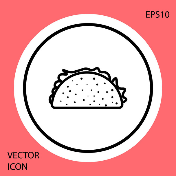 Zwarte Taco met tortilla pictogram geïsoleerd op rode achtergrond. Traditionele Mexicaanse Fast Food. Witte cirkel knop. Vector illustratie - Vector, afbeelding