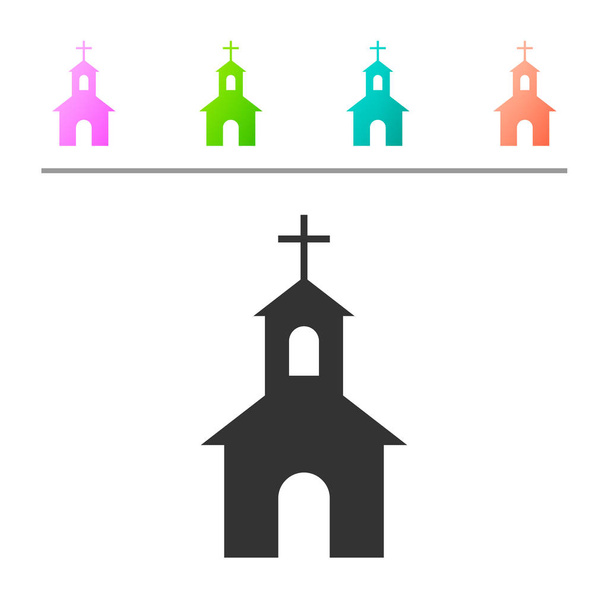Icono del edificio de la iglesia gris aislado sobre fondo blanco. Iglesia Cristiana. Religión de la iglesia. Establecer icono en los botones de color. Ilustración vectorial
 - Vector, Imagen