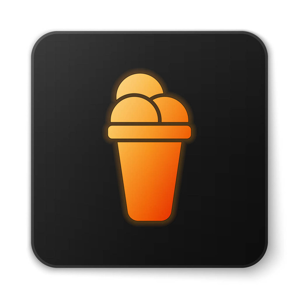 白の背景に分離オレンジ光るアイスクリームアイコン。スウィートシンボル。黒の四角ボタン。ベクターイラスト - ベクター画像