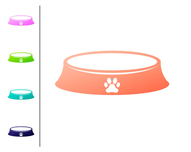 Korallen Tierfutterschale für Katze oder Hund Symbol isoliert auf weißem Hintergrund. Pfotenabdruck für Hund oder Katze. Farbsymbole setzen. Vektorillustration - Vektor, Bild