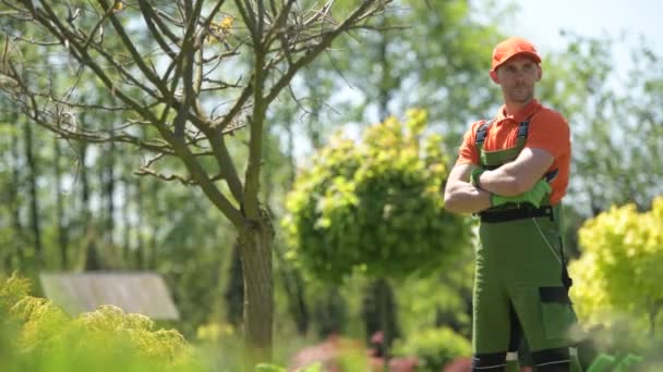 Caucasian Garden Worker Portrait. Landscaping Job. - Footage, Video