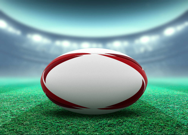 Floodlit Stadium And Rugby Ball - Photo, Image