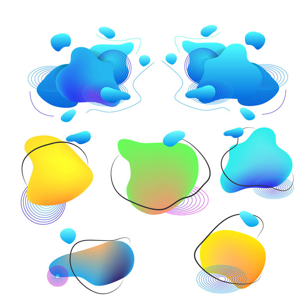 Elementos líquidos, formas de plástico de color mixto o varias burbujas orgánicas para un diseño moderno. Gradientes líquidos abstractos, salpicaduras o garabatos de cepillo
 - Vector, imagen