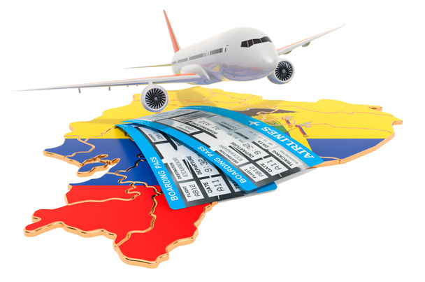 Repülőjegyek Ecuador koncepció. 3D-leképezés - Fotó, kép