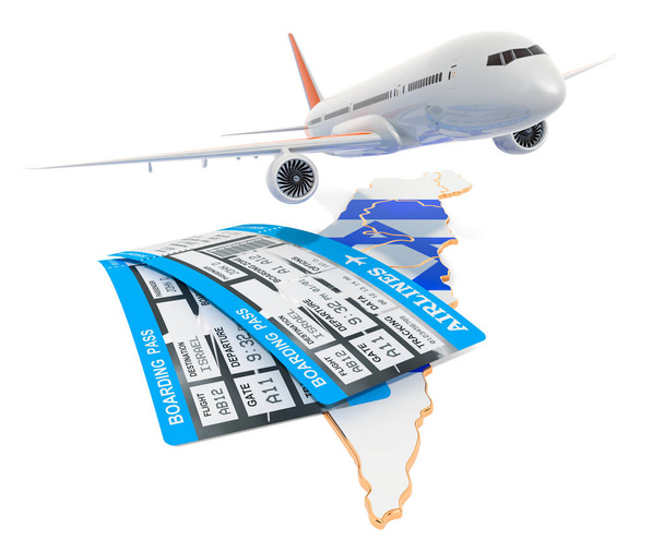 Repülőjegyek Izrael koncepció. 3D-leképezés - Fotó, kép