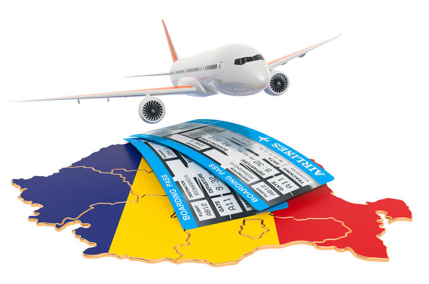 Flights to Romania concept. 3D rendering - Photo, Image