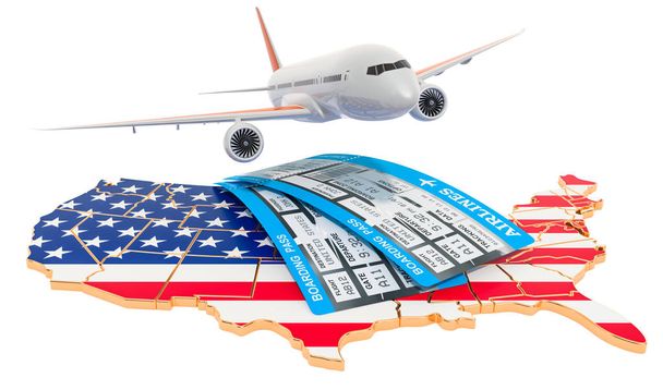 Flights to the USA concept. 3D rendering - Photo, Image