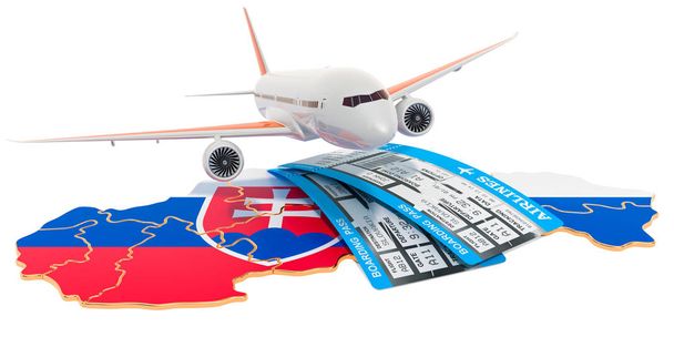 Πτήσεις προς Σλοβακία έννοια. απόδοση 3D - Φωτογραφία, εικόνα