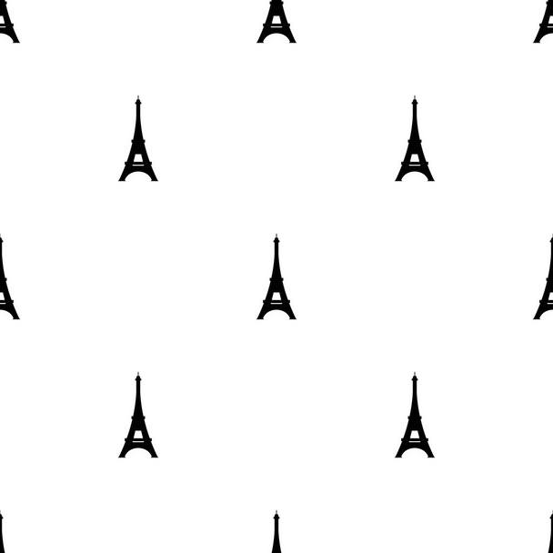 nahtloses Muster mit Eiffelturm-Symbol auf weißem Hintergrund. Vektor-Illustration für Design, Web, Packpapier, Stoff, Tapete - Vektor, Bild