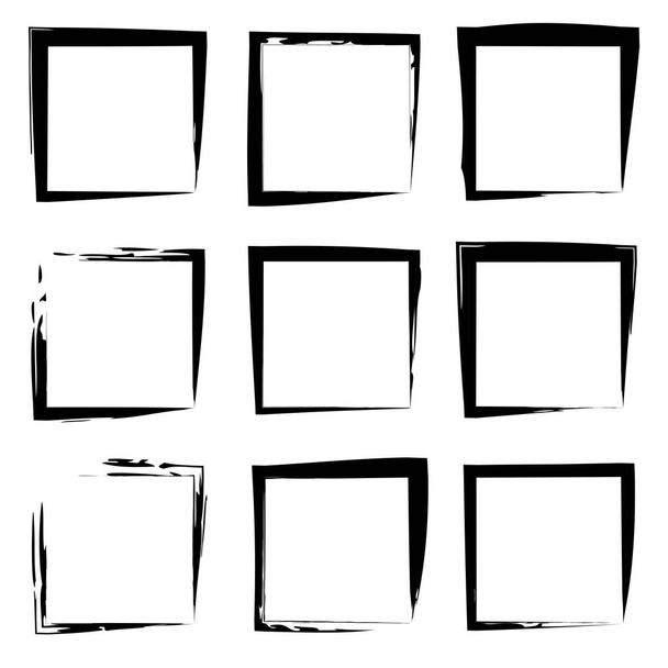 Συλλογή ή ένα σύνολο χέρι καλλιτεχνική μαύρο χρώμα γίνεται δημιουργική grungy βούρτσα εγκεφαλικό επεισόδιο τετράγωνο καρέ ή σύνορα που απομονώνονται σε λευκό φόντο. Μια grunge παιδεία σκίτσο αφηρημένη δημιουργική ΙΝΚ design - Φωτογραφία, εικόνα