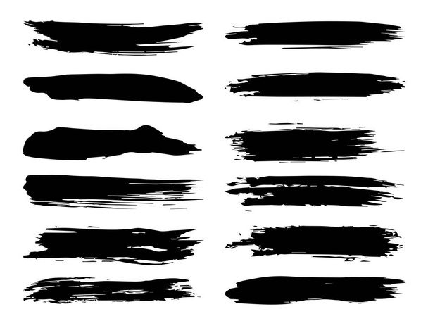 Collection of artistic grungy black paint hand made creative brush stroke set isolated on white background. A group of abstract grunge sketches for design education or graphic art decoration - Photo, Image