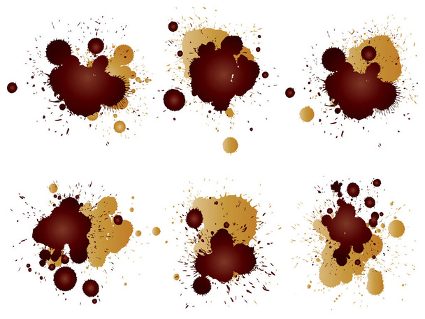 Vector collection of artistic grungy paint drop, hand made creative splash or splatter stroke set isolated white background. Abstract grunge dirty coffee stain group or graphic art vintage decoration - Vector, Image