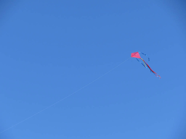 Egyetlen piros repülő Kánya a tiszta kék égen - Fotó, kép