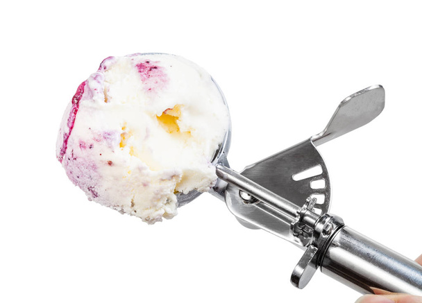 ディッシャースクープでブルーベリーとアイスクリームのボール - 写真・画像