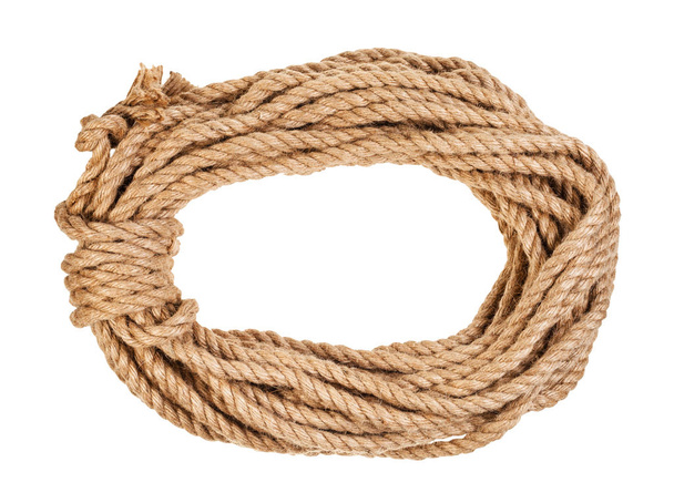 bight of natural jute rope isolated on white - Fotoğraf, Görsel