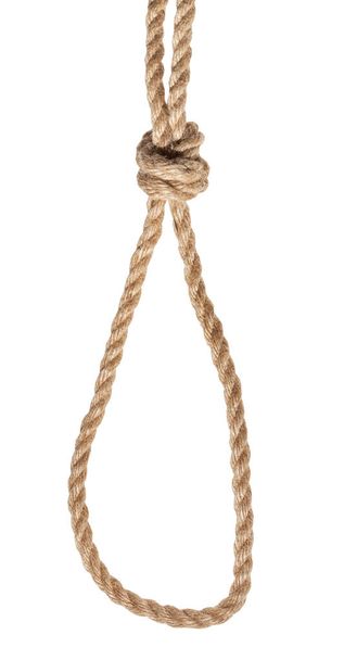 nó de caçador amarrado em corda de juta grossa isolada
 - Foto, Imagem