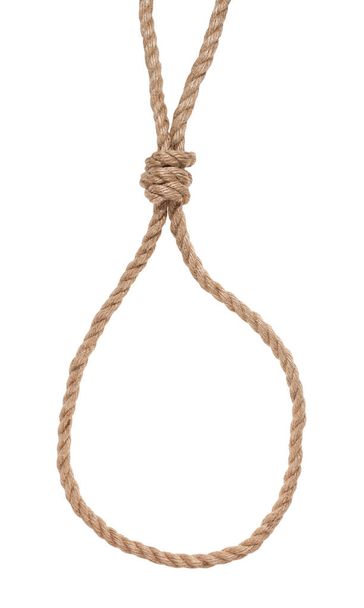 slip noose with gallows knot tied on jute rope - 写真・画像