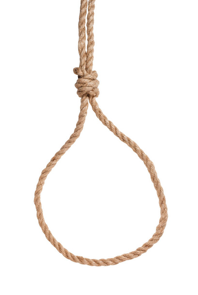 slip noose with scaffold knot tied on jute rope - Fotó, kép