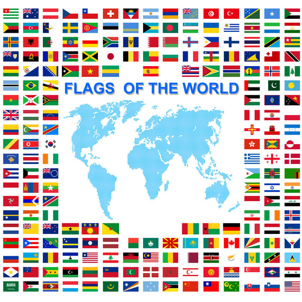 Set of Flags of world sovereign states signed by the countries names - Vector, Image