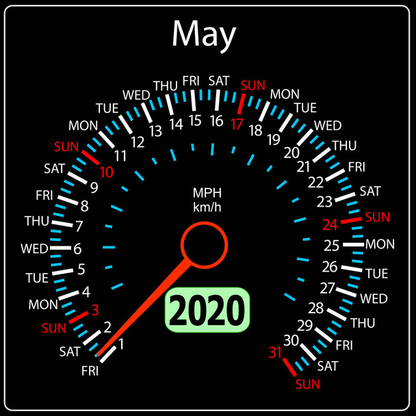 El 2020 año calendario velocímetro coche mayo
 - Vector, Imagen