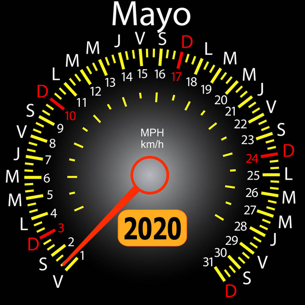 2020 año calendario velocímetro coche en español mayo
 - Vector, Imagen