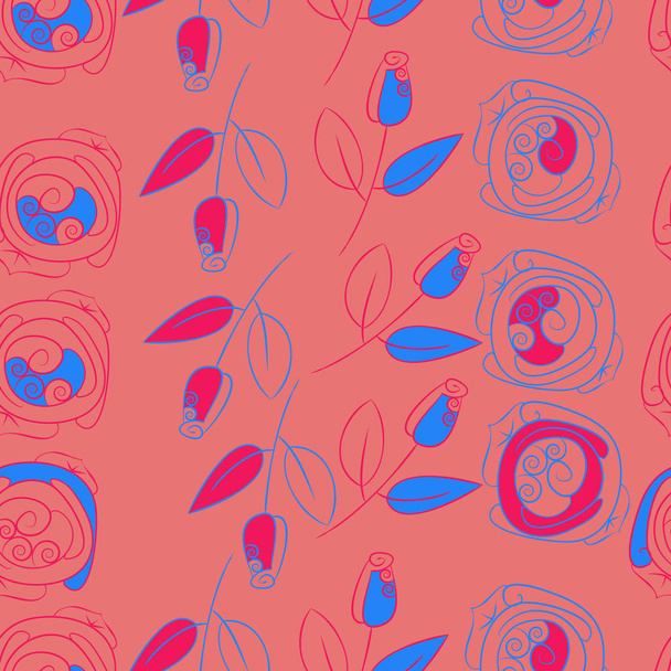 Seamless pattern of abstract simple roses flowers - Διάνυσμα, εικόνα