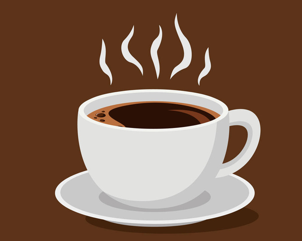 Hot Cup of coffee closeup on a brown background. - Vector, Image
