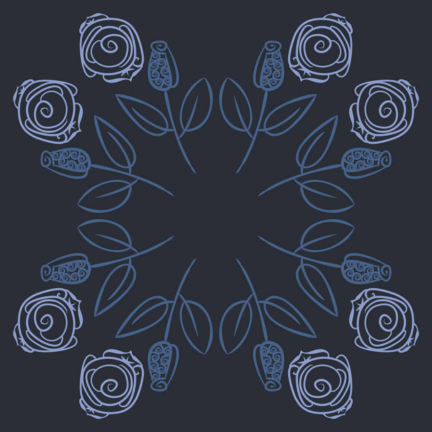 Seamless pattern of floral motif, doodles, stamens, leaves, tulips. - Vektor, obrázek