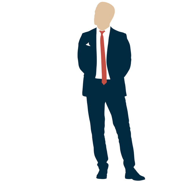 Silueta hombre de negocios en traje con corbata sobre fondo blanco - Vector, Imagen